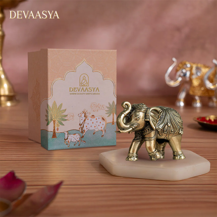 Brass Vastu Trunk Up Elephant Statue – 3 Inch | Symbol of Strength, Luck & Prosperity