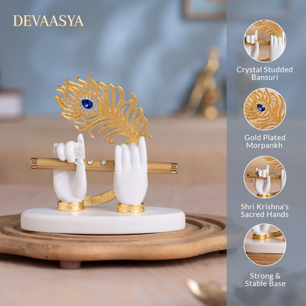 Gold-Plated Flute Krishna Idol (3.5 Inch) with Gold-Plated Shiva Hand (5 Inch) – Divine Blessings & Vastu Combo