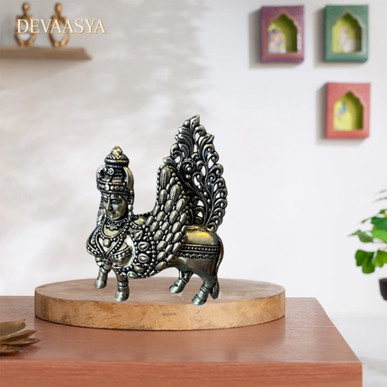 Handmade Brass Kartikeya Murti on Kamdhenu Cow – 2.5 Inch
