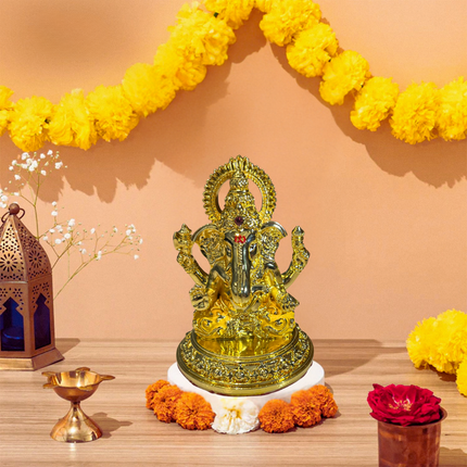 Lord Ganesha Idol in Yellow Dhoti – 24K Gold Plated