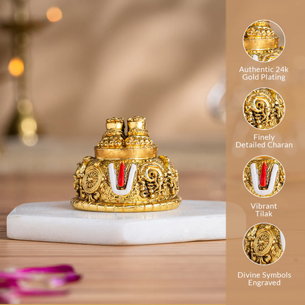Antique Finish Lord Balaji Idol (8 Inch) with Gold-Plated Charan Paduka & Shanku Chakra Namam Set (2 Inch) – Divine Prosperity & Vastu Harmony Combo