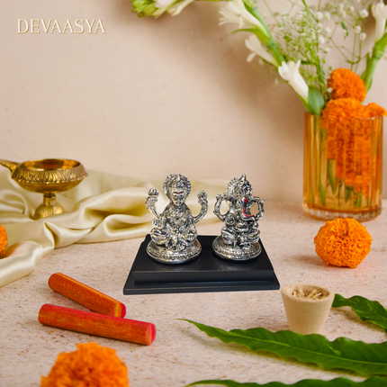 Silver Plated Lakshmi Ganesh Idol Set | Handcrafted Idols for Pooja & Diwali