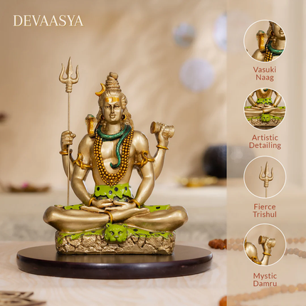 Gold-Plated Shiva Hand (5 Inch) with Lord Shiva Dhyan Mudra Idol (6 Inch) – Divine Vastu Combo