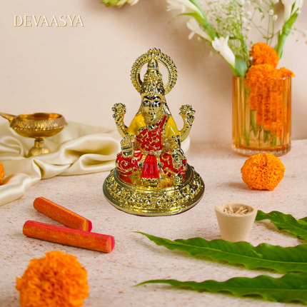 Goddess Lakshmi Idol – 24K Gold Plated | With Red Dhoti & Yellow Blouse