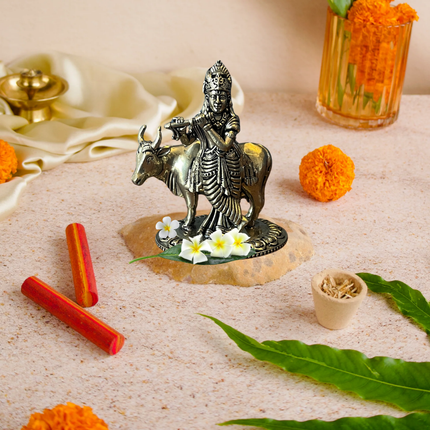 Brass Standing Krishna Ji with Cow – 3 Inch | Handcrafted Idol for Pooja & Home Decor