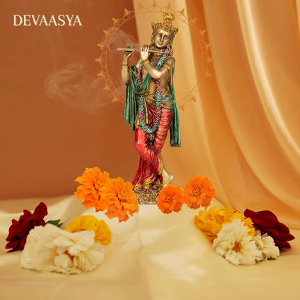 Antique Finish Lord Krishna Idol – 10 Inch | Handcrafted for Pooja & Home Decor