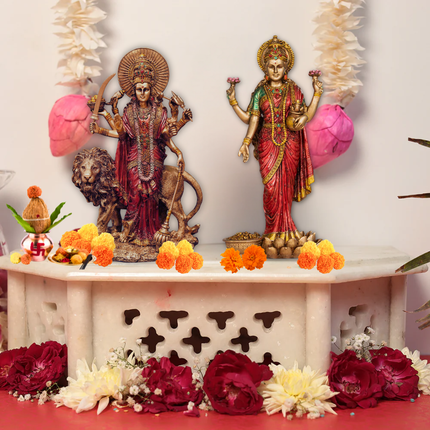 Antique Finish Laxmi Maa Idol (10 Inch) with Durga Maa Idol (6 Inch) – Divine Power & Prosperity Combo
