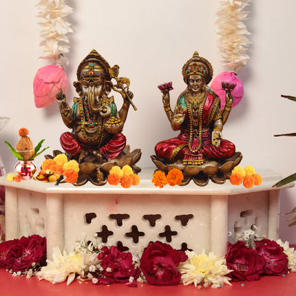 Antique Finish Lakshmi Ganesh Ji Murti Pair (4 Inch) – Vastu Blessings for Wealth, Wisdom & Prosperity