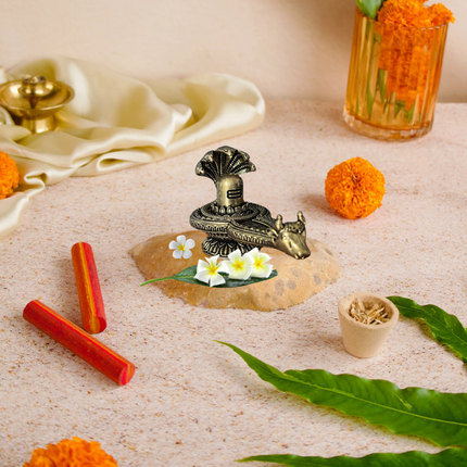 “Handcrafted Brass Shivling Idol with Nandi & Naag – 2.5 Inch