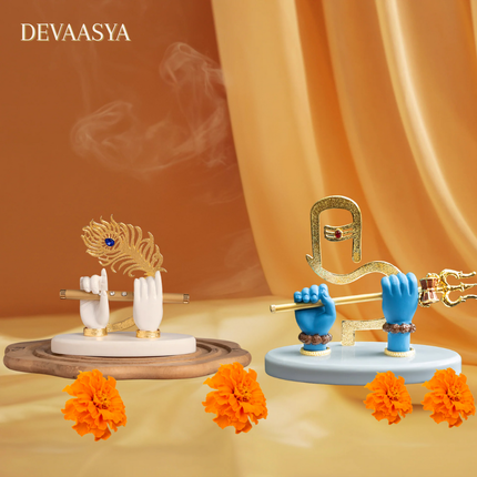 Gold-Plated Flute Krishna Idol (3.5 Inch) with Gold-Plated Shiva Hand (5 Inch) – Divine Blessings & Vastu Combo