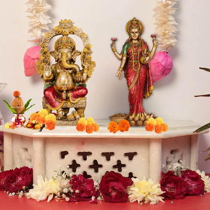 Rustic Ganesha Murti (10 Inch) with Rustic Laxmi Murti (10 Inch) – Antique Finish Divine Vastu Combo