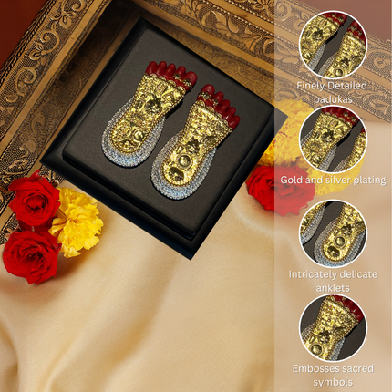 Antique Finish Ganesh Ji & Lakshmi Ji Idol (10 Inch) with 24K Gold Plated Lakshmi Charan Paduka – Divine Prosperity Combo