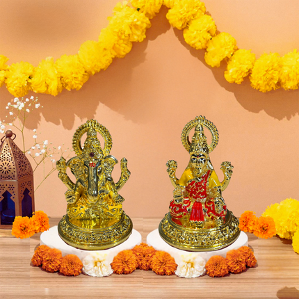 Gold-Plated Lakshmi Ganesh Ji Pair Idol (4 Inch) – Prosperity & Auspicious Vastu Decor for Home & Office