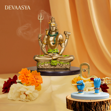 Gold-Plated Shiva Hand (5 Inch) with Lord Shiva Dhyan Mudra Idol (6 Inch) – Divine Vastu Combo