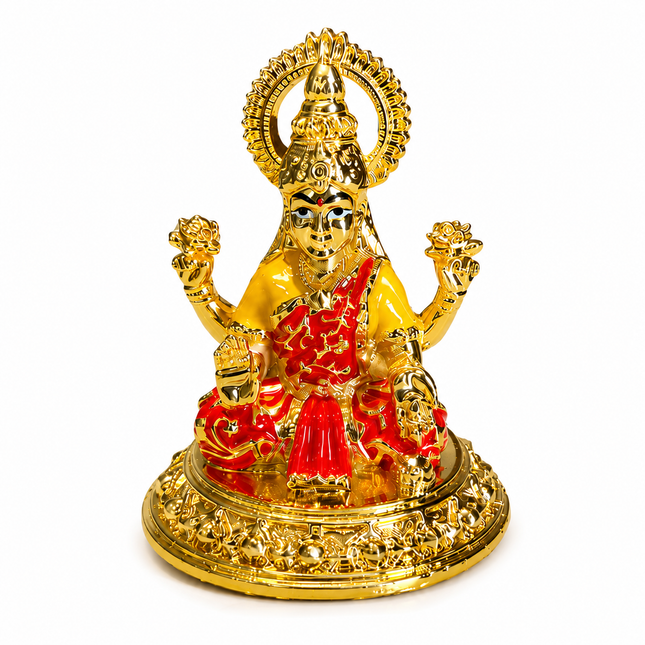Goddess Lakshmi Idol – 24K Gold Plated | With Red Dhoti & Yellow Blouse