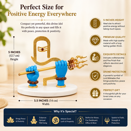 Gold-Plated Lord Shivaji Hand Idol – 5 Inch  | Auspicious Idol for Pooja & Blessings