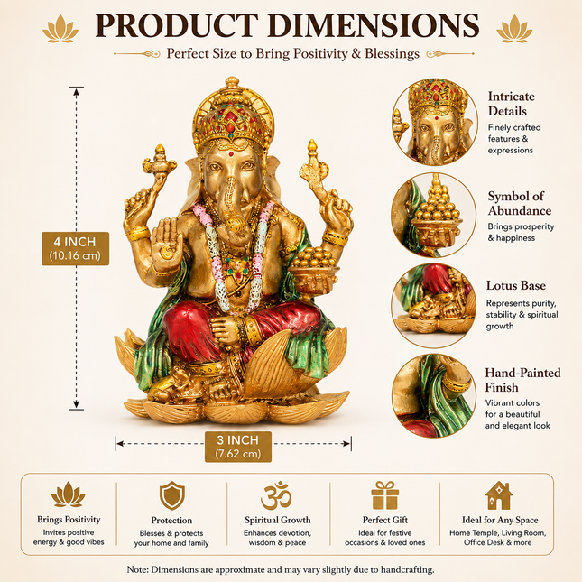 Antique Finish Lord Ganesha Idol – 4 Inch | Handcrafted for Pooja & Home Decor