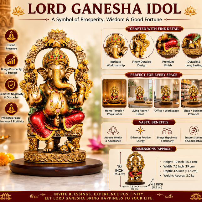 Antique Rustic Lord Ganesha Idol – 10 Inch | Handcrafted for Pooja & Home Decor