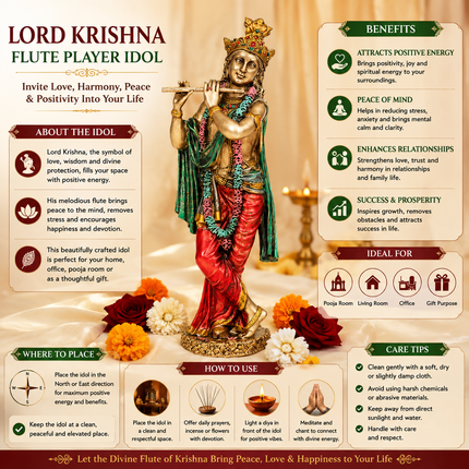 Antique Finish Lord Krishna Idol – 10 Inch | Handcrafted for Pooja & Home Decor