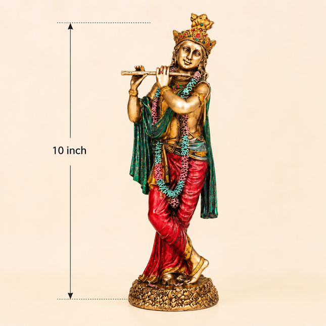 Antique Finish Lord Krishna Idol – 10 Inch | Handcrafted for Pooja & Home Decor