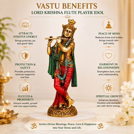 Antique Finish Lord Krishna Idol – 10 Inch | Handcrafted for Pooja & Home Decor