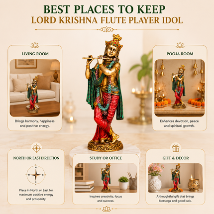 Antique Finish Lord Krishna Idol – 10 Inch | Handcrafted for Pooja & Home Decor