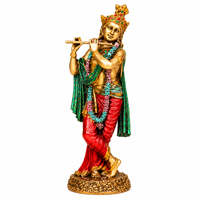 Antique Finish Lord Krishna Idol – 10 Inch | Handcrafted for Pooja & Home Decor