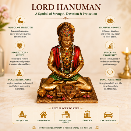 Antique Finish Meditating Hanuman Ji Idol  | Handcrafted for Pooja & Home Decor