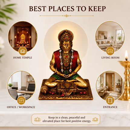 Antique Finish Meditating Hanuman Ji Idol  | Handcrafted for Pooja & Home Decor