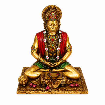 Antique Finish Meditating Hanuman Ji Idol  | Handcrafted for Pooja & Home Decor