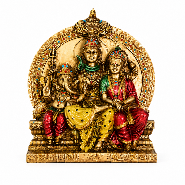 Antique Finish Shiv Parivar Idol – 8 Inch | Handcrafted for Pooja & Home Decor