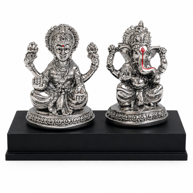 Silver Plated Lakshmi Ganesh Idol Set | Handcrafted Idols for Pooja & Diwali