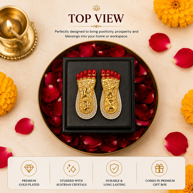 Maa Lakshmi’s Charan Paduka – Gold Plated | Auspicious Symbol for Wealth & Prosperity