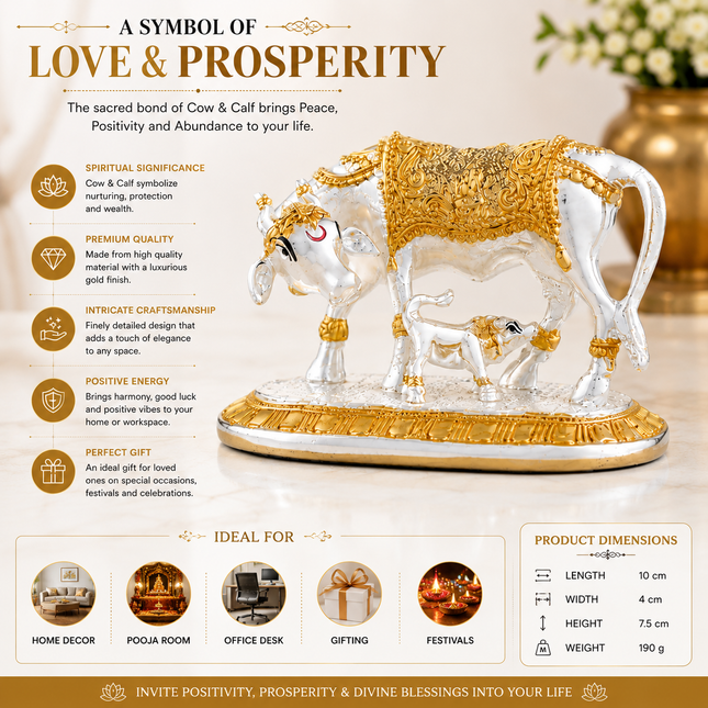 Gold & Silver Plated Kamdhenu Cow Idol – 3.5 Inch | Handcrafted Sacred Idol for Pooja & Home Decor