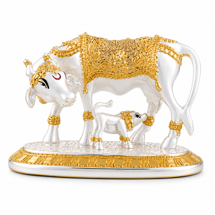 Gold & Silver Plated Kamdhenu Cow Idol – 3.5 Inch | Handcrafted Sacred Idol for Pooja & Home Decor