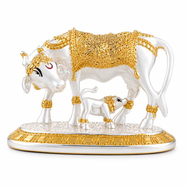 Gold & Silver Plated Kamdhenu Cow Idol – 3.5 Inch | Handcrafted Sacred Idol for Pooja & Home Decor