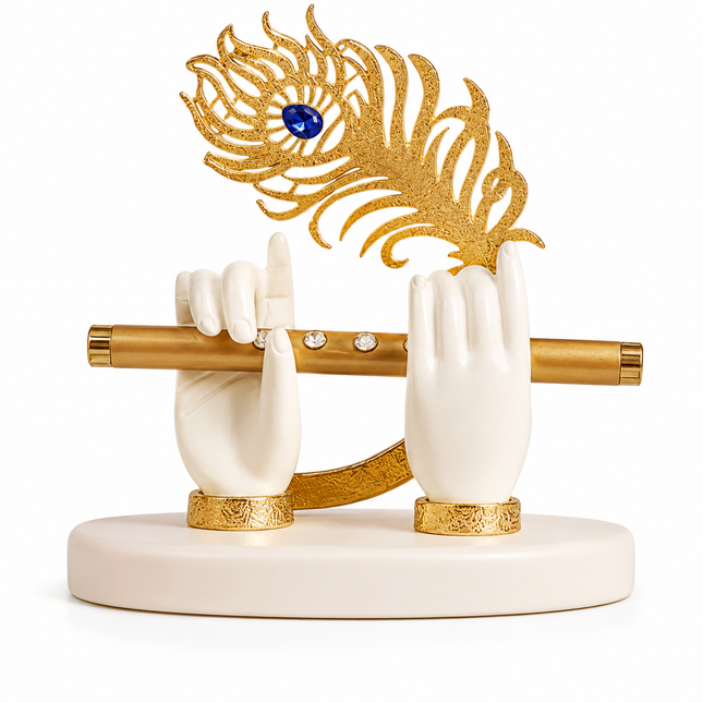 24K Gold Plated Lord Krishna Divine Hands Idol | Sacred Idol for Pooja & Car Dash