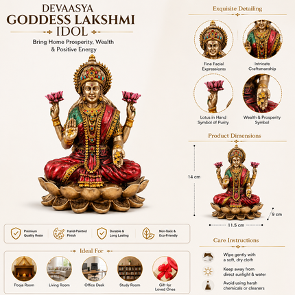 Goddess Lakshmi Sitting Idol – 4 Inch | Marble Finish Statue for Wealth & Prosperity