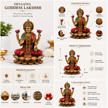 Goddess Lakshmi Sitting Idol – 4 Inch | Marble Finish Statue for Wealth & Prosperity