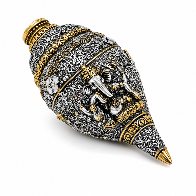 Ganesh Shankh Idol – 24K Gold & Silver Plated for Pooja & Home Decor