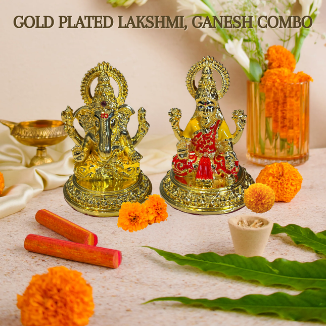 Gold-Plated Lakshmi Ganesh Ji Pair Idol (4 Inch) – Prosperity & Auspicious Vastu Decor for Home & Office