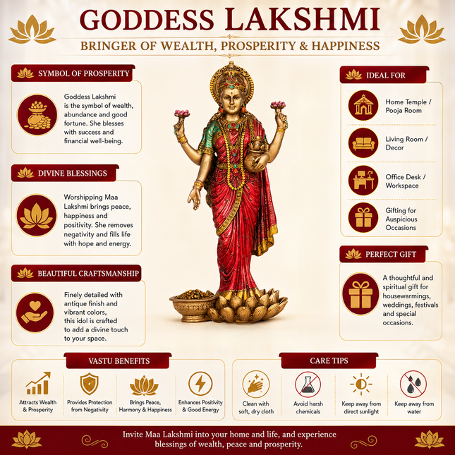 Antique Finish Goddess Lakshmi Idol – 10 Inch | Handcrafted Idol for Wealth & Prosperity