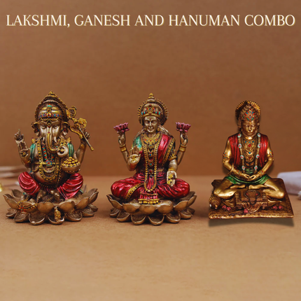 Antique Finish Ganesh, Lakshmi & Hanuman Ji Idol Combo (4 Inch) – Vastu Trio for Prosperity, Wisdom & Protection