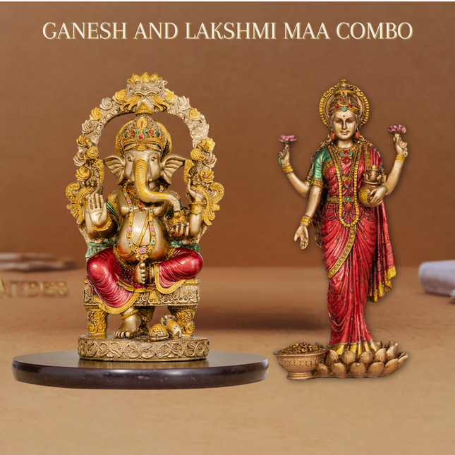 Rustic Ganesha Murti (10 Inch) with Rustic Laxmi Murti (10 Inch) – Antique Finish Divine Vastu Combo