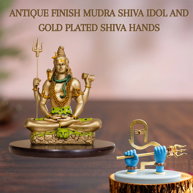 Gold-Plated Shiva Hand (5 Inch) with Lord Shiva Dhyan Mudra Idol (6 Inch) – Divine Vastu Combo